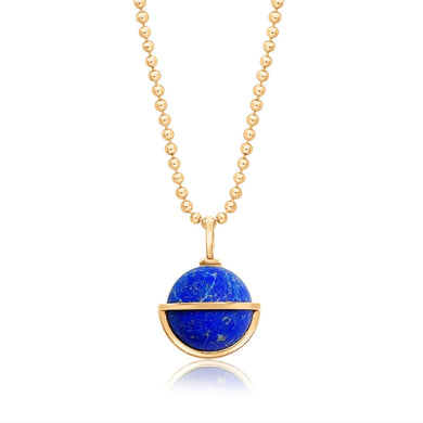 Aurora Blue Space Halskette – Handgefertigter Goldanhänger mit Lapislazuli vom Goldschmied STEPULOVS Jewelry Hamburg
