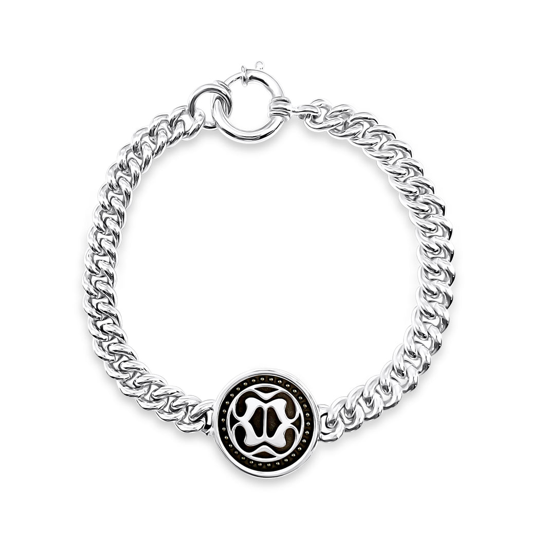 Aurora Rebellion Silberarmband, massive runde Panzerkette, handgefertigter Armband, Stepulovs Jewelry Logo, Hamburg