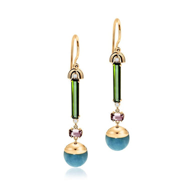 Blossom Aquamarin Ohrringe – Handgefertigte Ohrringe aus Roségold, Aquamarin, Turmalin & Diamanten vom Goldschmied STEPULOVS Jewelry Hamburg