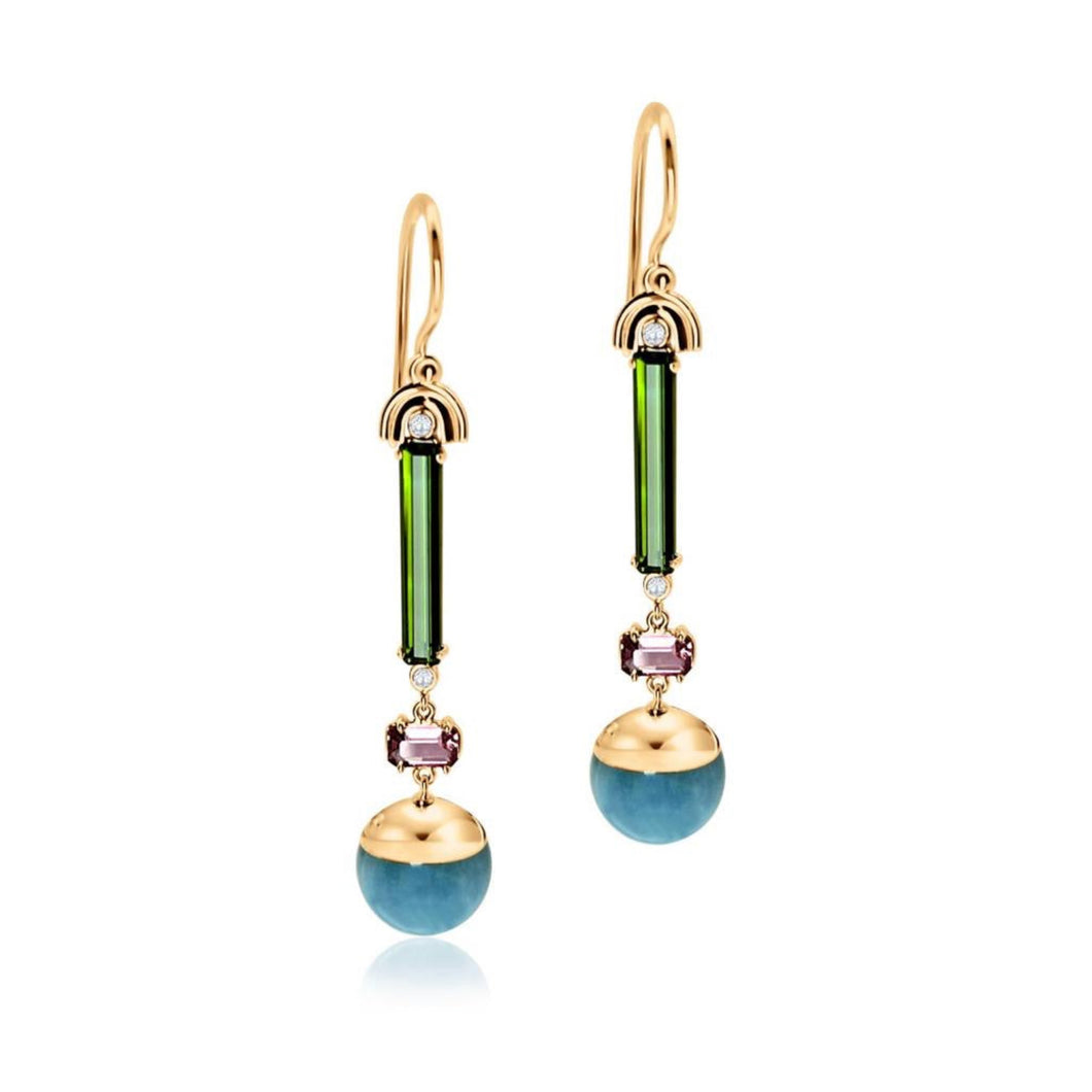 Blossom Aquamarin Ohrringe – Handgefertigte Ohrringe aus Roségold, Aquamarin, Turmalin & Diamanten vom Goldschmied STEPULOVS Jewelry Hamburg