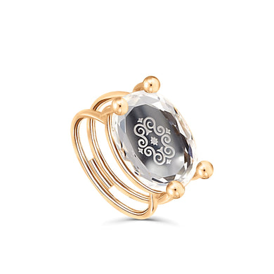 Blossom Crystal Ring – Handgefertigter Goldring mit Bergkristall, Unikatschmuck von STEPULOVS Jewelry.