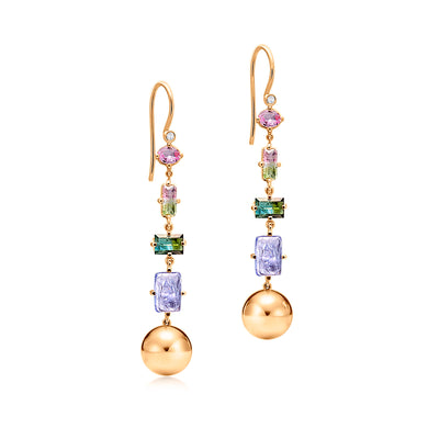 Exklusive Blossom Ohrringe, handgefertigter Luxusschmuck mit Turmalin und Tansanit aus der Goldschmiede STEPULOVS Jewelry Hamburg